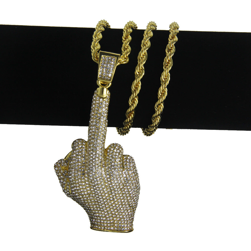 Wholesale Hip Hop Vertical Middle Finger Necklace Alloy